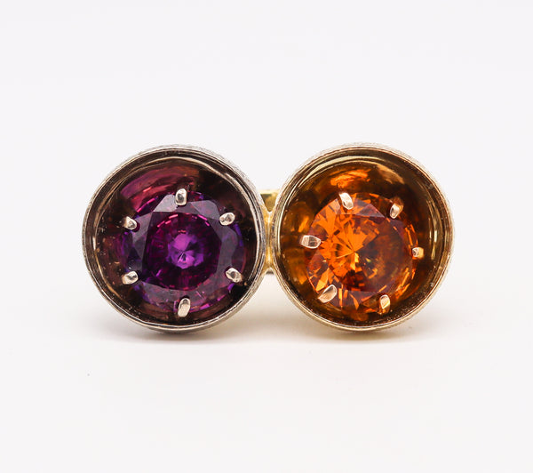 Ultra Modernist 1970 En Tremblant Double Ring In 18Kt Gold With Color Gemstones