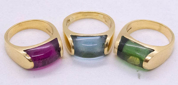 BVLGARI ITALY 18 KT GOLD TROCHETTO RING WITH 8.5 Cts BLUE AQUAMARINE