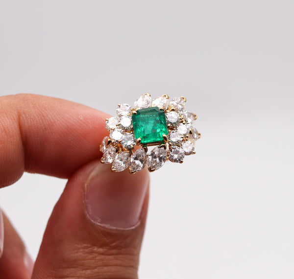 Cluster Cocktail Ring In 18Kt Yellow Gold With 5.58 Ctw In Colombian Emerald And Diamonds