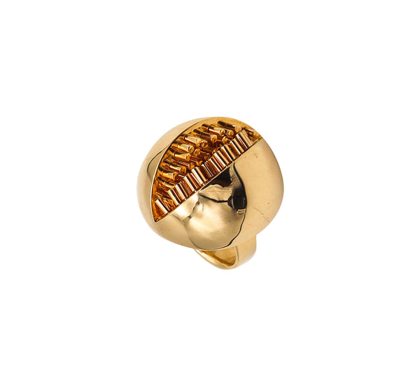 -Pol Bury Belgium 1968 2002 Sculptural Kinetic Mezzaluna Ring In 18Kt Yellow Gold