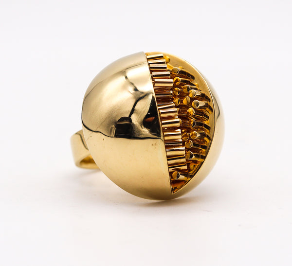 -Pol Bury Belgium 1968 2002 Sculptural Kinetic Mezzaluna Ring In 18Kt Yellow Gold