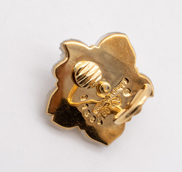 SEAMAN SCHEPPS CLEMATIS 18 KT GOLD EARRINGS IN ROCK CRYSTAL 1.24 Ctw DIAMONDS & SAPPHIRES