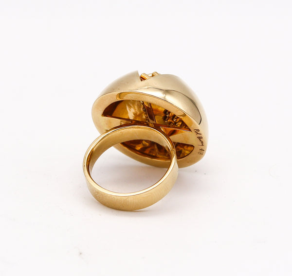 -Pol Bury Belgium 1968 2002 Sculptural Kinetic Mezzaluna Ring In 18Kt Yellow Gold