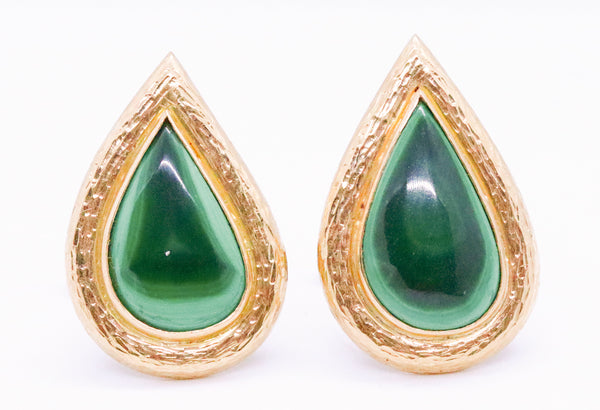 MALACHITE MID CENTURY 18 KT GOLD PAIR OF CUFFLINKS