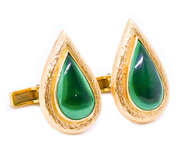MALACHITE MID CENTURY 18 KT GOLD PAIR OF CUFFLINKS