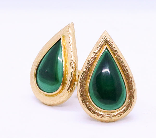 MALACHITE MID CENTURY 18 KT GOLD PAIR OF CUFFLINKS