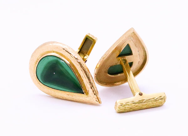 MALACHITE MID CENTURY 18 KT GOLD PAIR OF CUFFLINKS