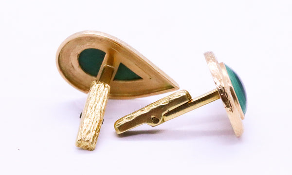 MALACHITE MID CENTURY 18 KT GOLD PAIR OF CUFFLINKS