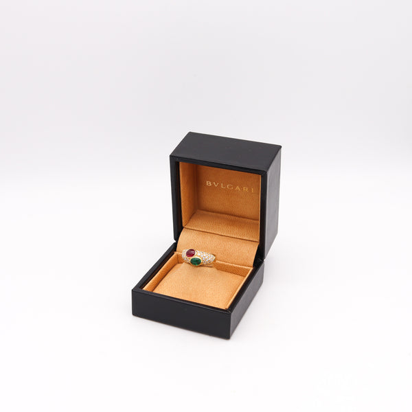 BVLGARI France Doppio Ring In 18Kt Gold With 2.74 Ctw In Diamonds Emerald & Ruby