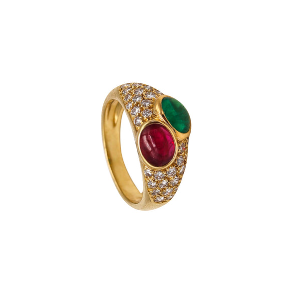 BVLGARI France Doppio Ring In 18Kt Gold With 2.74 Ctw In Diamonds Emerald & Ruby