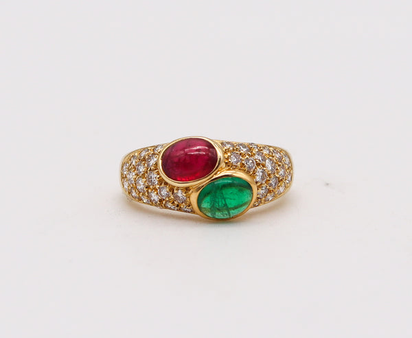 BVLGARI France Doppio Ring In 18Kt Gold With 2.74 Ctw In Diamonds Emerald & Ruby