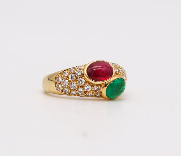 BVLGARI France Doppio Ring In 18Kt Gold With 2.74 Ctw In Diamonds Emerald & Ruby