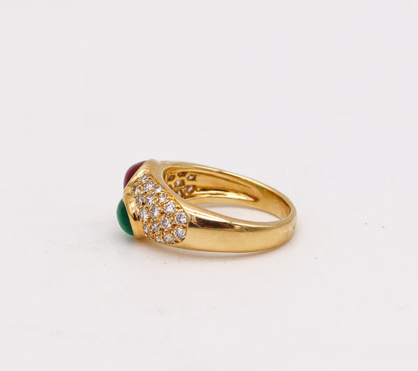 BVLGARI France Doppio Ring In 18Kt Gold With 2.74 Ctw In Diamonds Emerald & Ruby