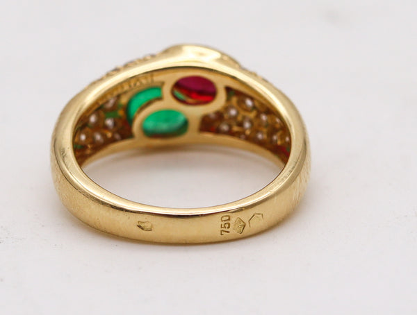 BVLGARI France Doppio Ring In 18Kt Gold With 2.74 Ctw In Diamonds Emerald & Ruby