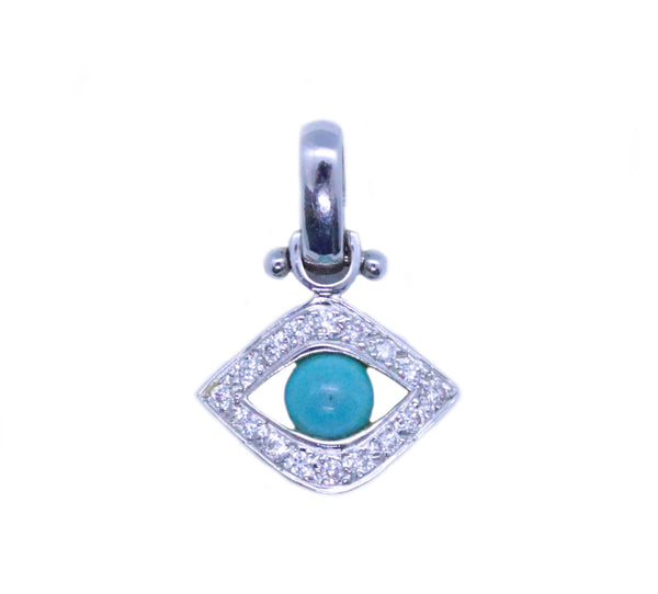 EYE OF HORUS CHARM 18 KT WITH DIAMONDS AND TURQUOISE