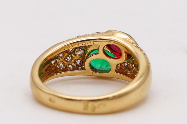 BVLGARI France Doppio Ring In 18Kt Gold With 2.74 Ctw In Diamonds Emerald & Ruby