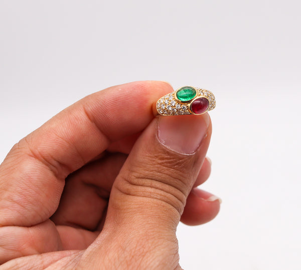 BVLGARI France Doppio Ring In 18Kt Gold With 2.74 Ctw In Diamonds Emerald & Ruby