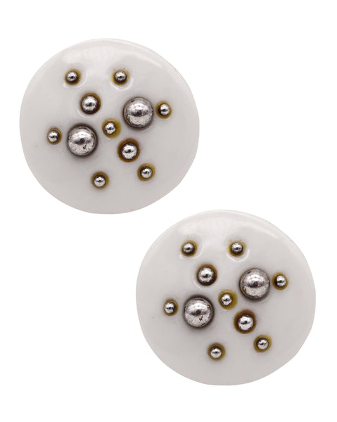 Anton Michelsen 1968 Geometric Earrings For Royal Copenhagen In Sterling & Porcelain