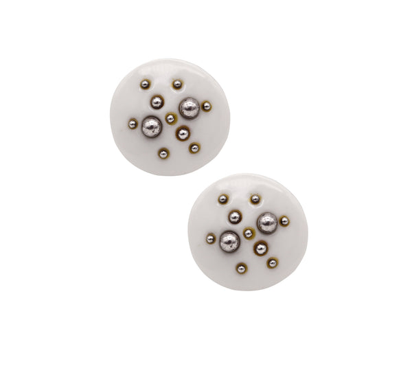 Anton Michelsen 1968 Geometric Earrings For Royal Copenhagen In Sterling & Porcelain