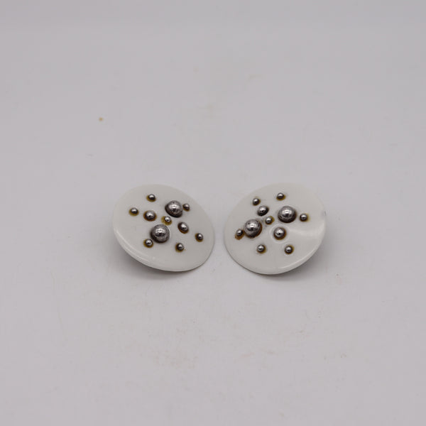 Anton Michelsen 1968 Geometric Earrings For Royal Copenhagen In Sterling & Porcelain