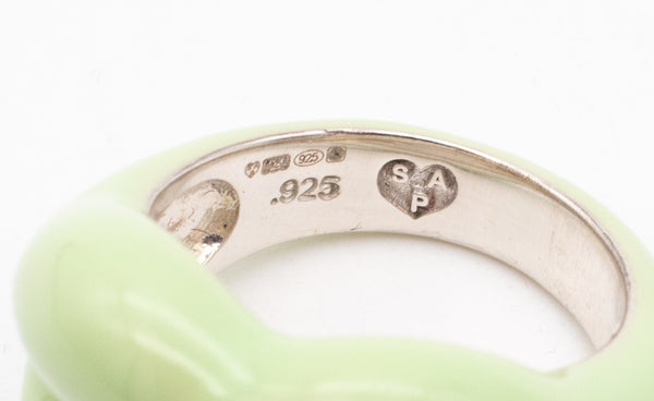 Solange Azagury Partridge British Hot Lips Ring In .925 Sterling Silver With Vivid Green Enamel