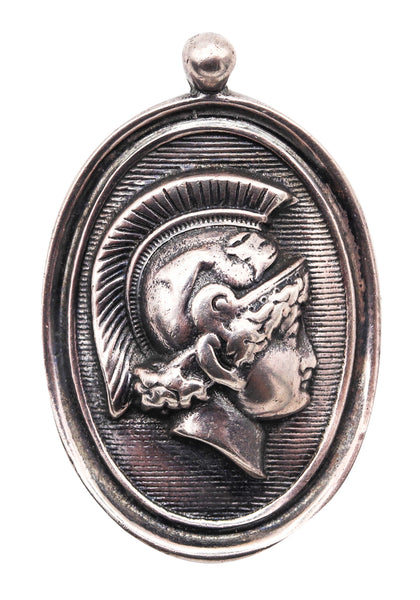 French 1890 Grand Tour Neoclassic Medallion Pendant Brooch in Solid Sterling Silver