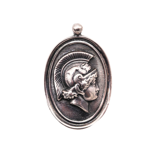 French 1890 Grand Tour Neoclassic Medallion Pendant Brooch in Solid Sterling Silver
