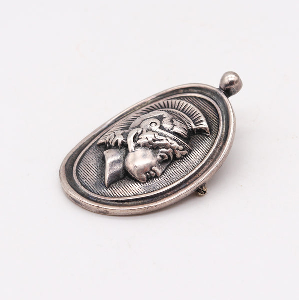 French 1890 Grand Tour Neoclassic Medallion Pendant Brooch in Solid Sterling Silver