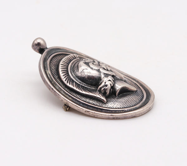 French 1890 Grand Tour Neoclassic Medallion Pendant Brooch in Solid Sterling Silver