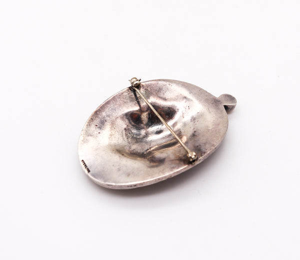 French 1890 Grand Tour Neoclassic Medallion Pendant Brooch in Solid Sterling Silver