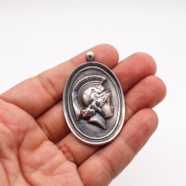 French 1890 Grand Tour Neoclassic Medallion Pendant Brooch in Solid Sterling Silver