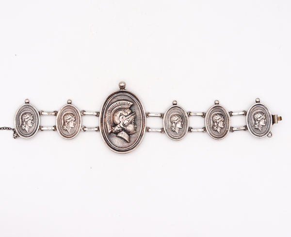 French 1890 Grand Tour Neoclassic Medallion Bracelet in Solid Sterling Silver
