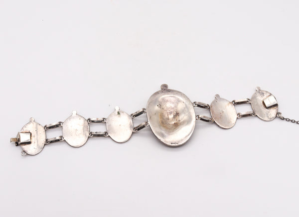 French 1890 Grand Tour Neoclassic Medallion Bracelet in Solid Sterling Silver
