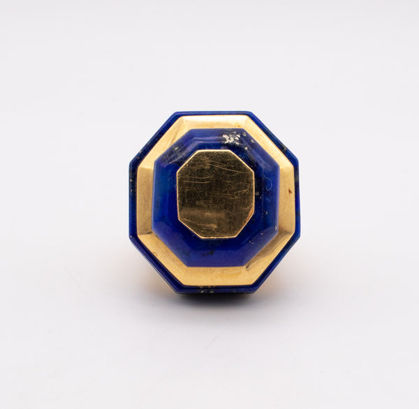 ROBERT WANDER 1970 RARE 18 KT GOLD STATEMENT GEOMETRIC RING WITH LAPIS LAZULI
