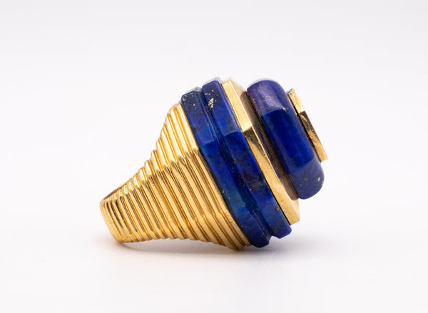 ROBERT WANDER 1970 RARE 18 KT GOLD STATEMENT GEOMETRIC RING WITH LAPIS LAZULI
