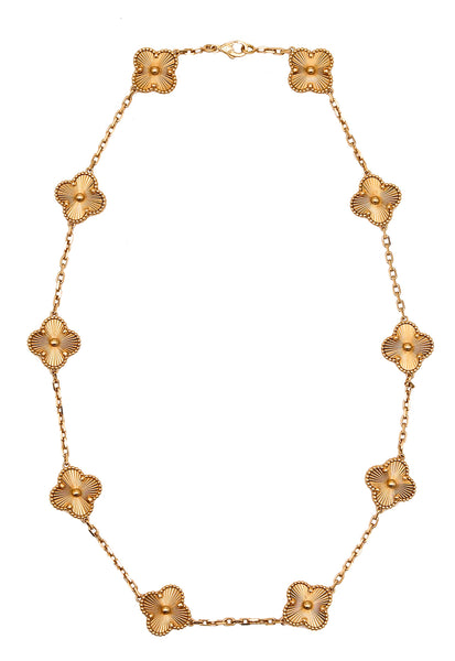 Van Cleef Arpels Vintage Alhambra Guilloche 10 Motifs Necklace In 18Kt Yellow Gold
