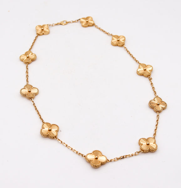Van Cleef Arpels Vintage Alhambra Guilloche 10 Motifs Necklace In 18Kt Yellow Gold