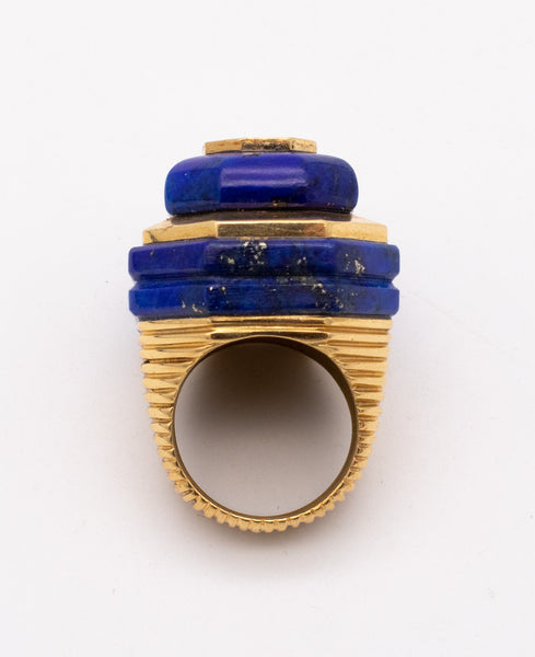ROBERT WANDER 1970 RARE 18 KT GOLD STATEMENT GEOMETRIC RING WITH LAPIS LAZULI