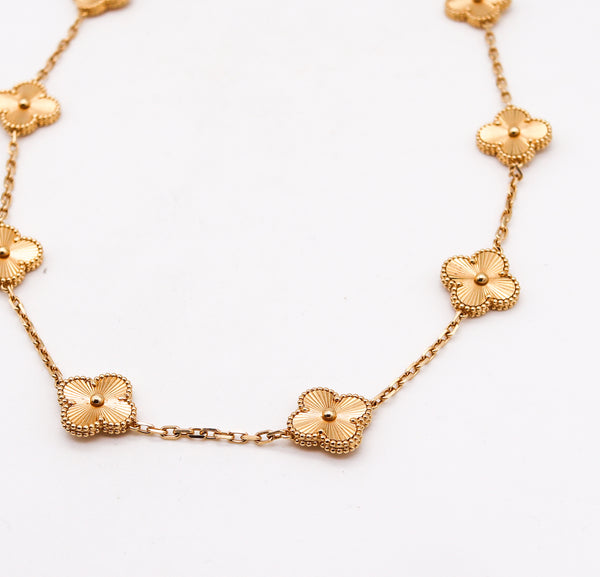 Van Cleef Arpels Vintage Alhambra Guilloche 10 Motifs Necklace In 18Kt Yellow Gold
