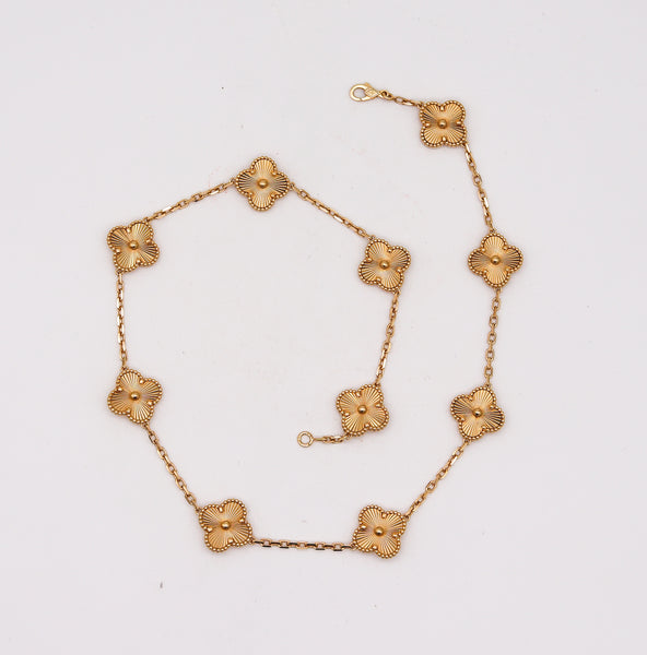 Van Cleef Arpels Vintage Alhambra Guilloche 10 Motifs Necklace In 18Kt Yellow Gold