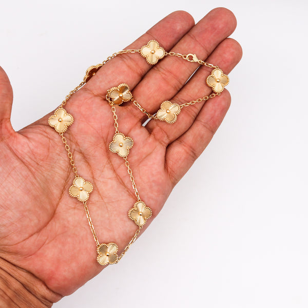 Van Cleef Arpels Vintage Alhambra Guilloche 10 Motifs Necklace In 18Kt Yellow Gold