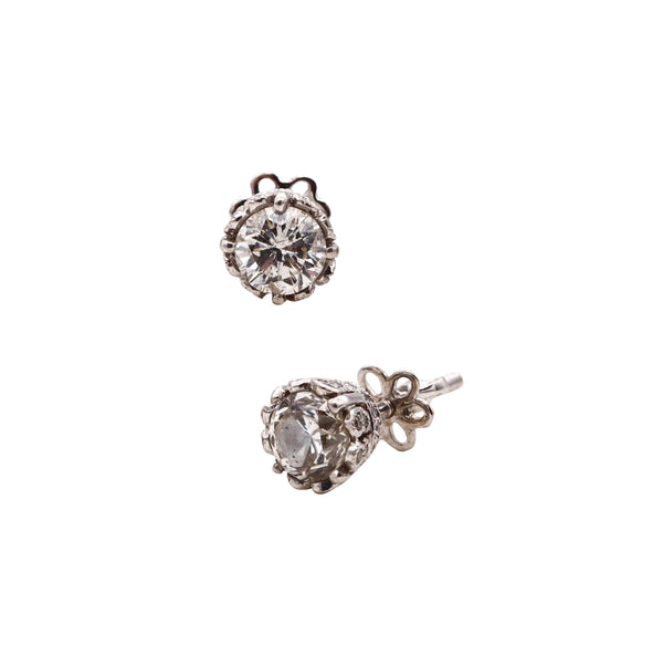 Platinum Art Deco Revival Studs Earrings With 1.29 Cts In Round Diamonds