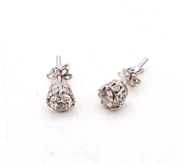 Platinum Art Deco Revival Studs Earrings With 1.29 Cts In Round Diamonds