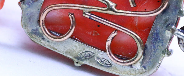 ANTIQUE CORAL CARVINGS MOUNTED IN LONG EARRINGS