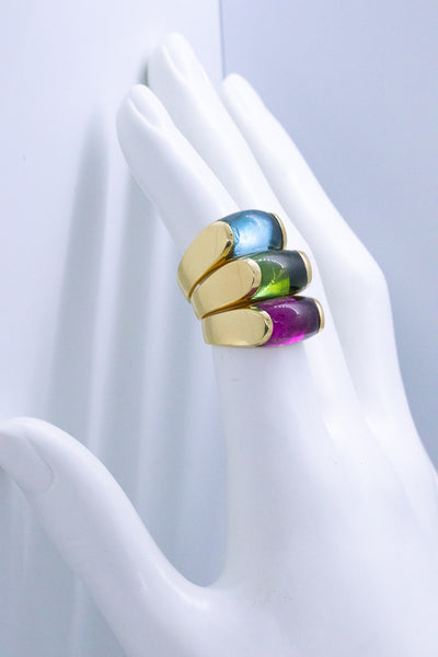 BVLGARI ITALY 18 KT GOLD TROCHETTO RING WITH 8.5 Cts BLUE AQUAMARINE