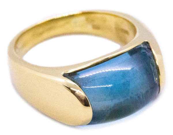 BVLGARI ITALY 18 KT GOLD TROCHETTO RING WITH 8.5 Cts BLUE AQUAMARINE