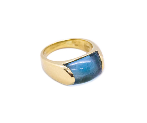 BVLGARI ITALY 18 KT GOLD TROCHETTO RING WITH 8.5 Cts BLUE AQUAMARINE
