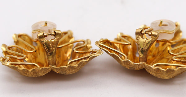 -Mario Buccellati 1970 Oversized Leafs Clips Earrings In Textured 18Kt Yellow Gold