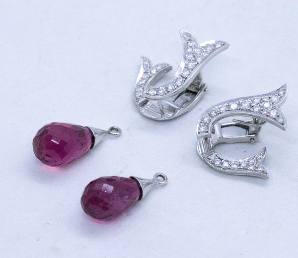 JUDE FRANCES 18 KT ART DECO DAY & NIGHT EARRINGS WITH 23.41 Cts DIAMONDS AND TOURMALINE BRIOLETTE