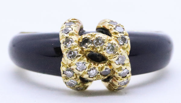 CARTIER PARIS 18 KT GOLD DOUBLE C DIAMONDS & ONYX VINTAGE DECO RING